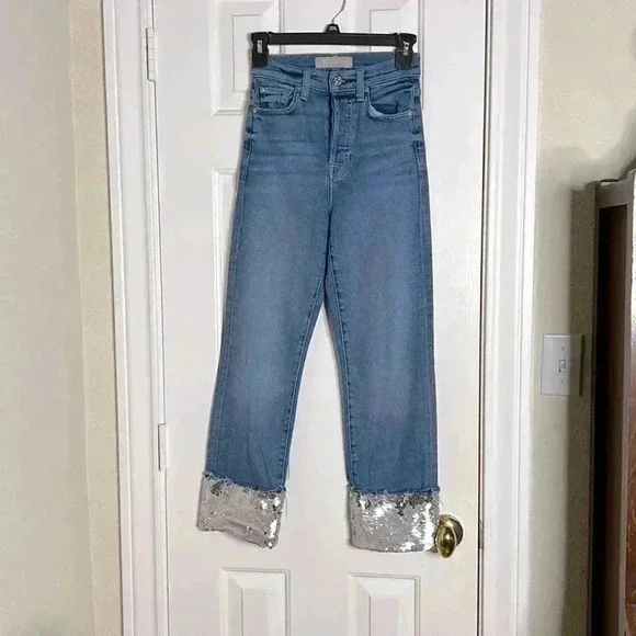 7 for all mankind boyfriend sequin crop Jean 23 - Picture 3 of 14